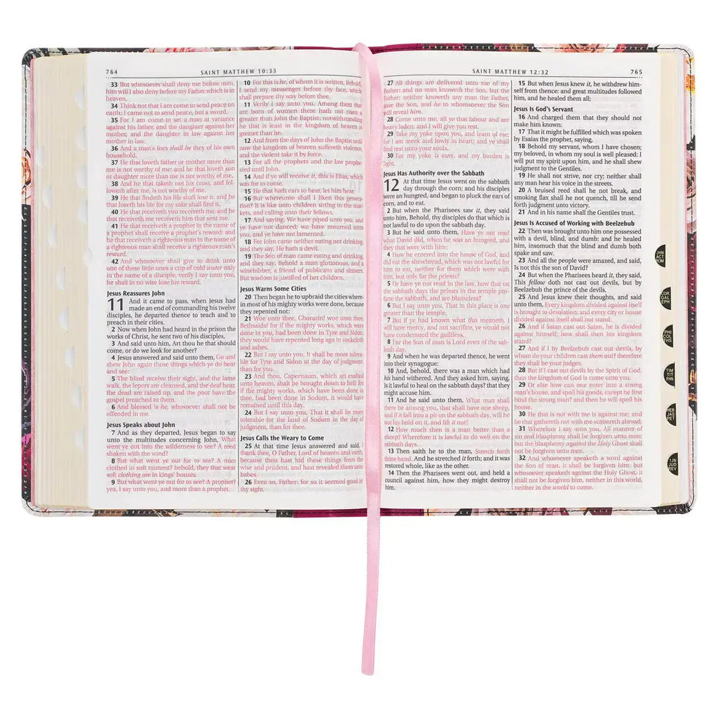 Black & Burgundy Floral Faux Leather Large Print Thinline King James Version Bible with Thumb Index