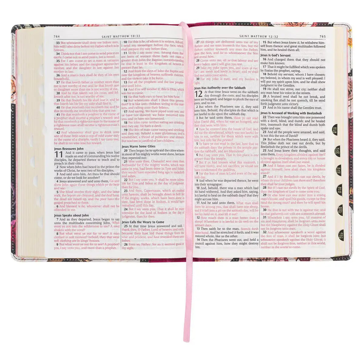 Black & Burgundy Floral Faux Leather Large Print Thinline King James Version Bible with Thumb Index