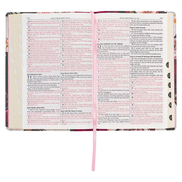 Black & Burgundy Floral Faux Leather Large Print Thinline King James Version Bible with Thumb Index