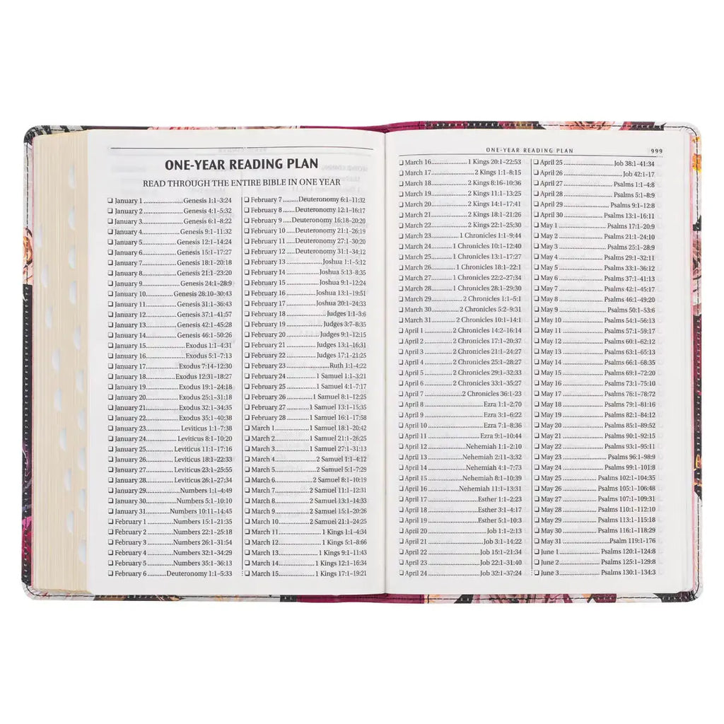 Black & Burgundy Floral Faux Leather Large Print Thinline King James Version Bible with Thumb Index
