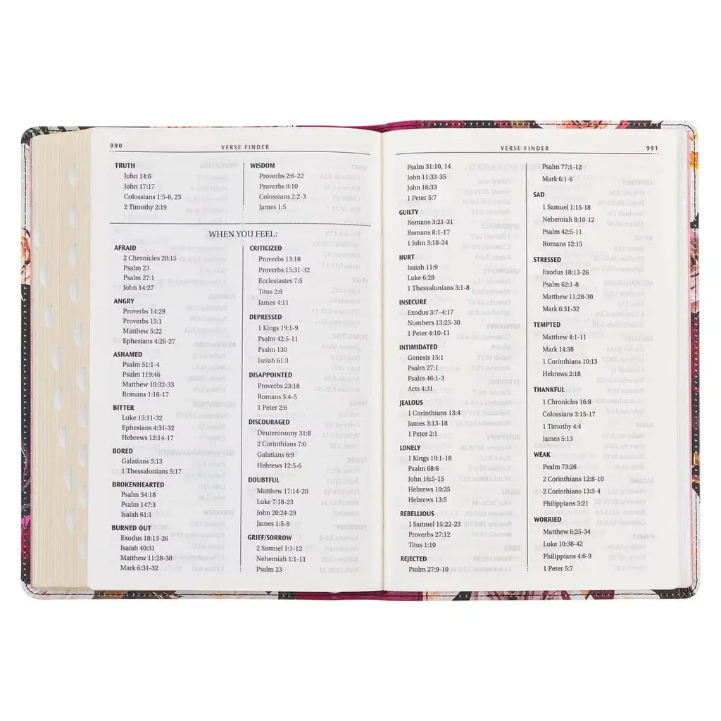 Black & Burgundy Floral Faux Leather Large Print Thinline King James Version Bible with Thumb Index