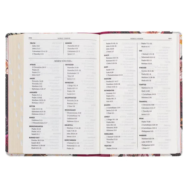 Black & Burgundy Floral Faux Leather Large Print Thinline King James Version Bible with Thumb Index