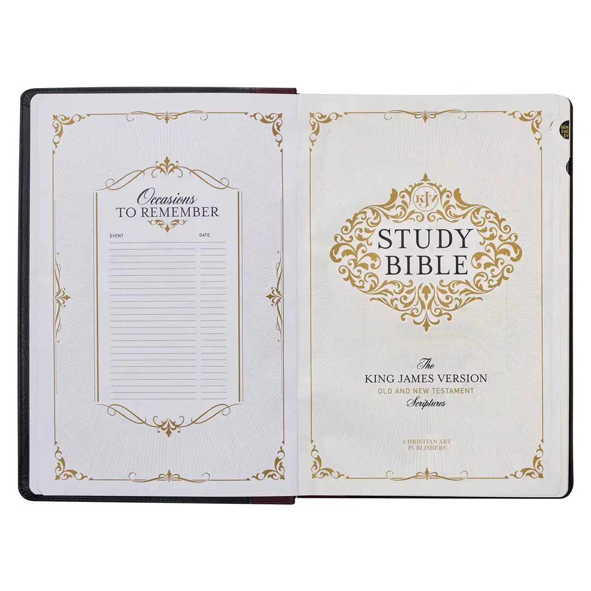 Black & Burgundy Full-Grain Leather Large Print King James Version Study Bible with Thumb Index