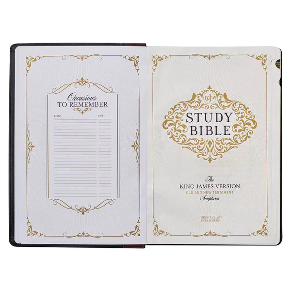 Black & Burgundy Full-Grain Leather Large Print King James Version Study Bible with Thumb Index