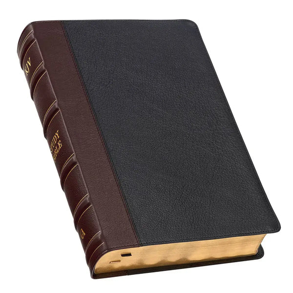 Black & Burgundy Full-Grain Leather Large Print King James Version Study Bible with Thumb Index