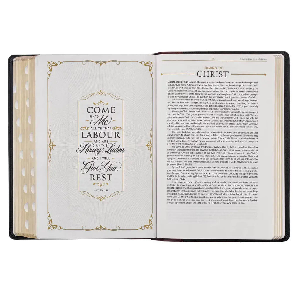 Black & Burgundy Full-Grain Leather Large Print King James Version Study Bible with Thumb Index
