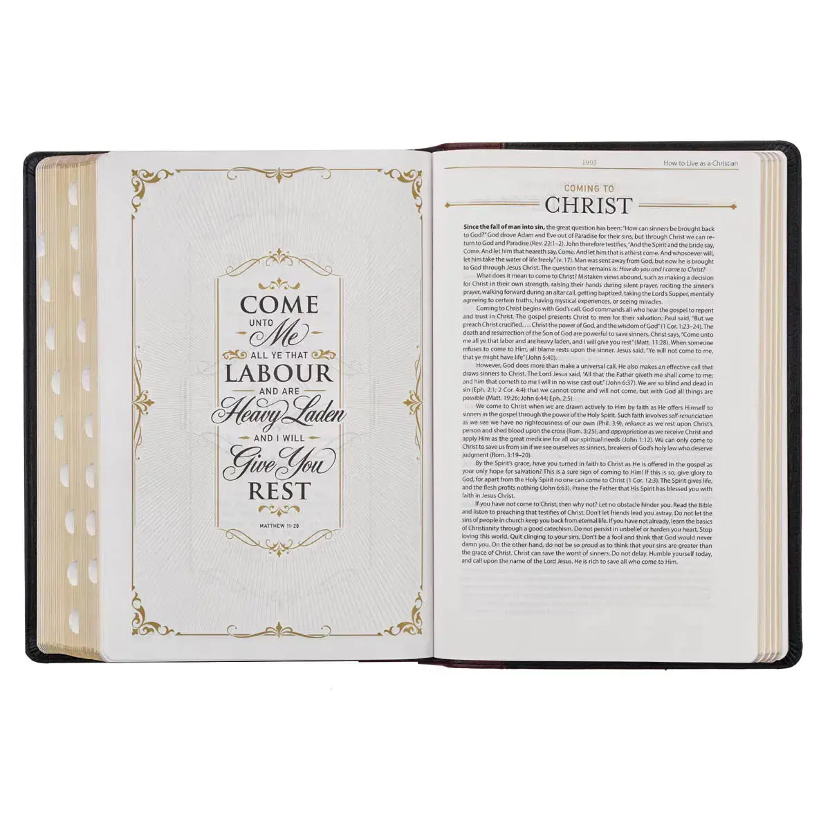 Black & Burgundy Full-Grain Leather Large Print King James Version Study Bible with Thumb Index