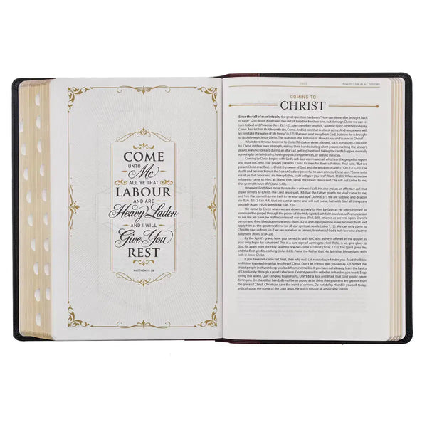 Black & Burgundy Full-Grain Leather Large Print King James Version Study Bible with Thumb Index