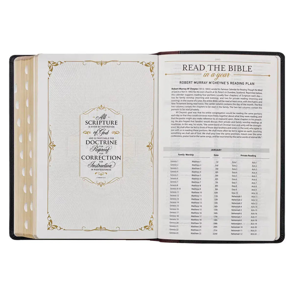 Black & Burgundy Full-Grain Leather Large Print King James Version Study Bible with Thumb Index