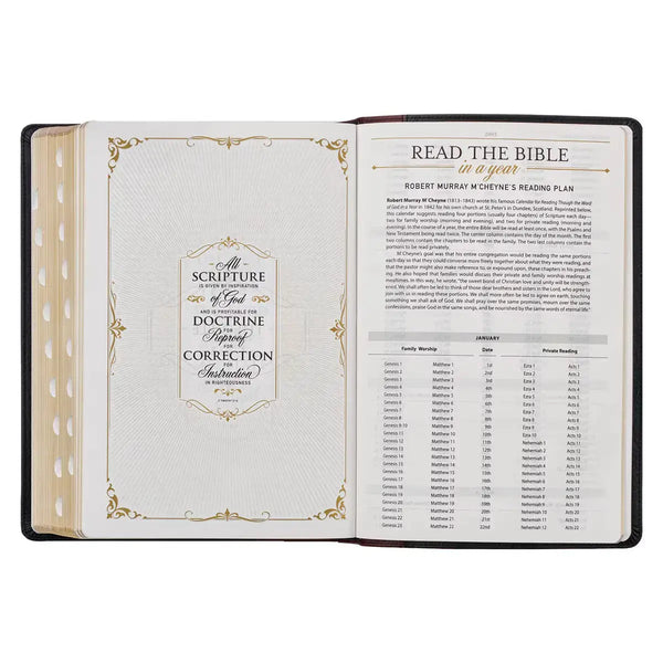 Black & Burgundy Full-Grain Leather Large Print King James Version Study Bible with Thumb Index
