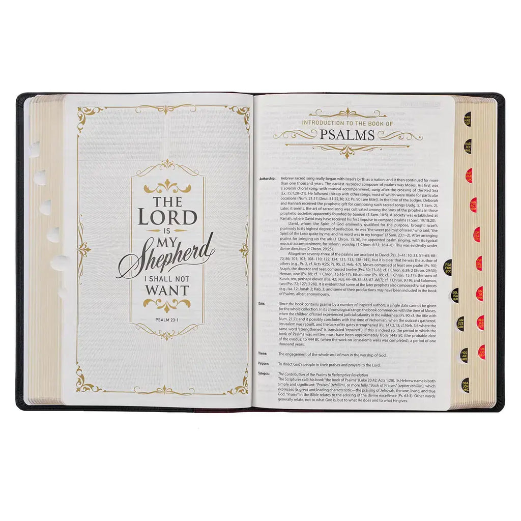 Black & Burgundy Full-Grain Leather Large Print King James Version Study Bible with Thumb Index