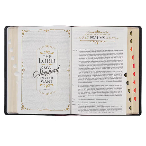 Black & Burgundy Full-Grain Leather Large Print King James Version Study Bible with Thumb Index