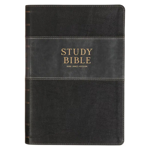 Black & Graphite Faux Leather Large Print King James Version Study Bible with Thumb Index