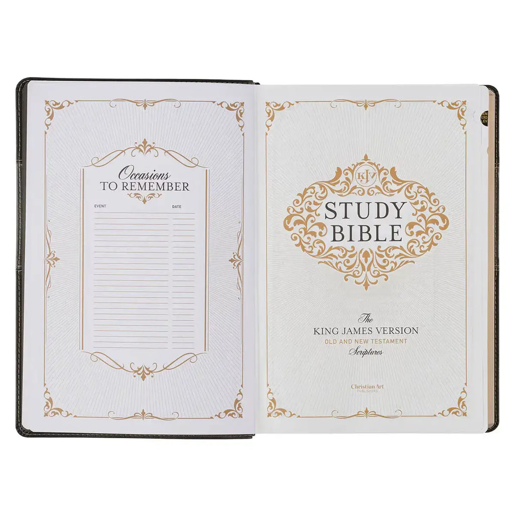 Black & Graphite Faux Leather Large Print King James Version Study Bible with Thumb Index