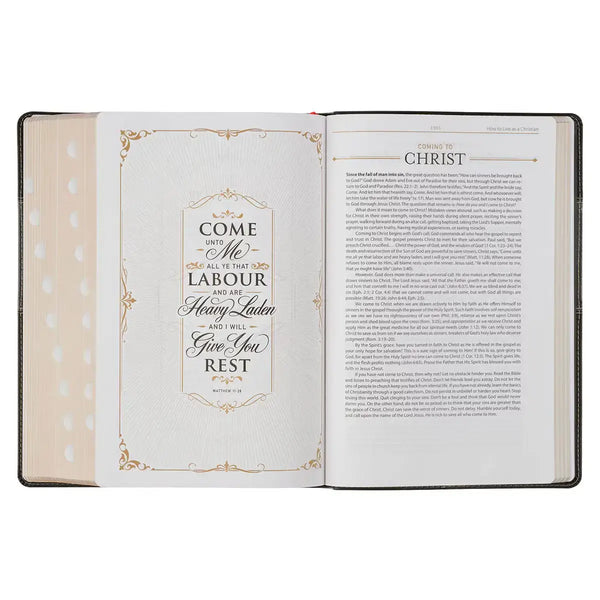 Black & Graphite Faux Leather Large Print King James Version Study Bible with Thumb Index