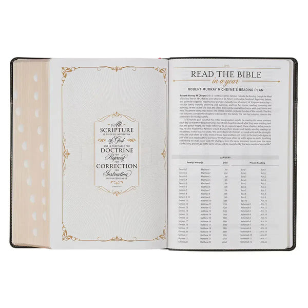 Black & Graphite Faux Leather Large Print King James Version Study Bible with Thumb Index
