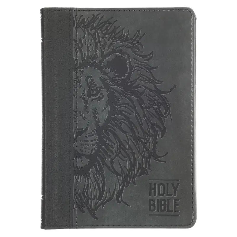Black & Gray Lion Faux Leather Hardcover Compact King James Version Bible
