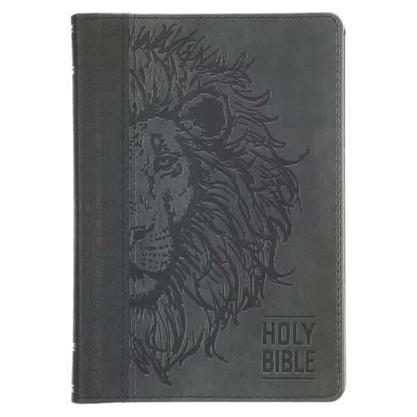 Black & Gray Lion Faux Leather Hardcover Compact King James Version Bible