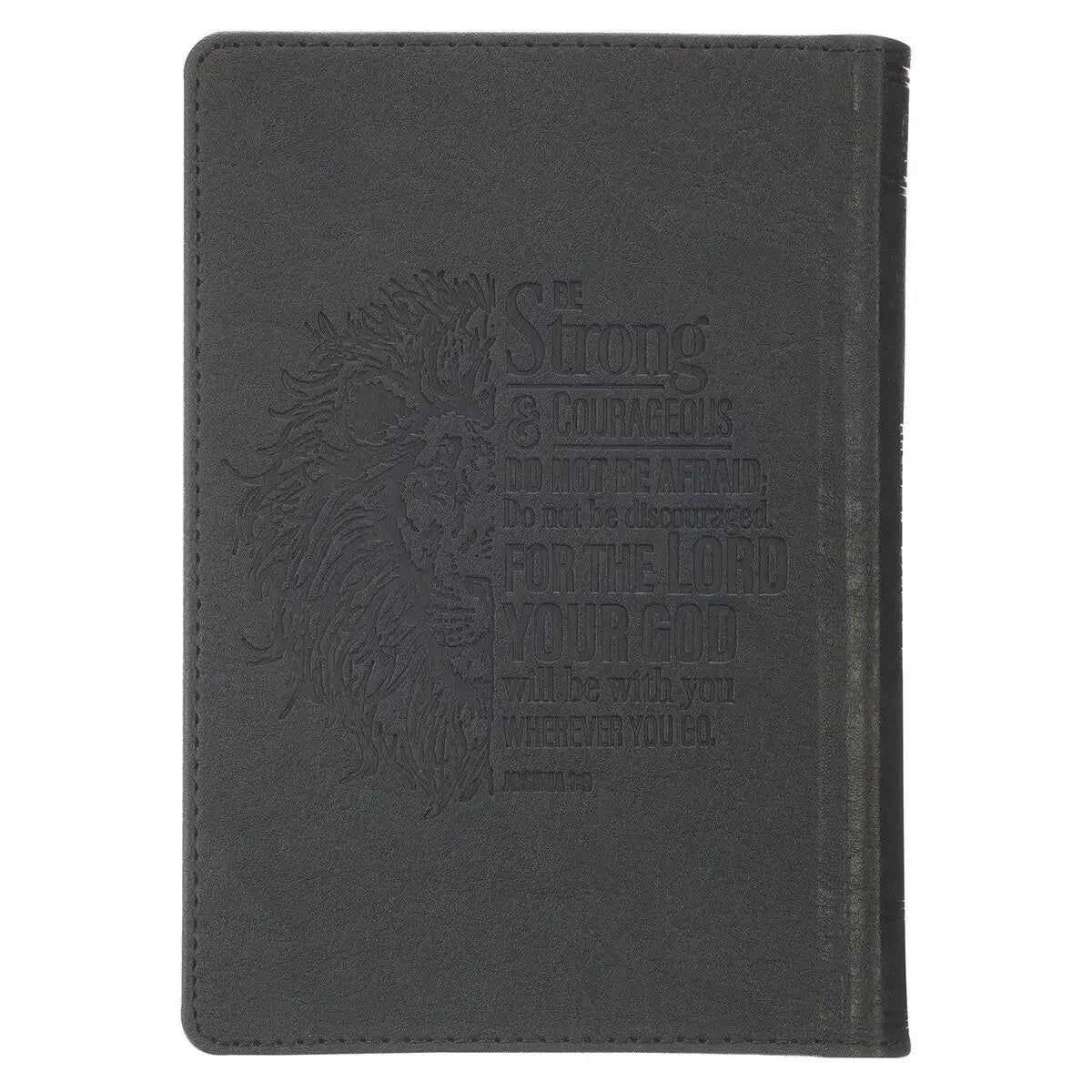 Black & Gray Lion Faux Leather Hardcover Compact King James Version Bible