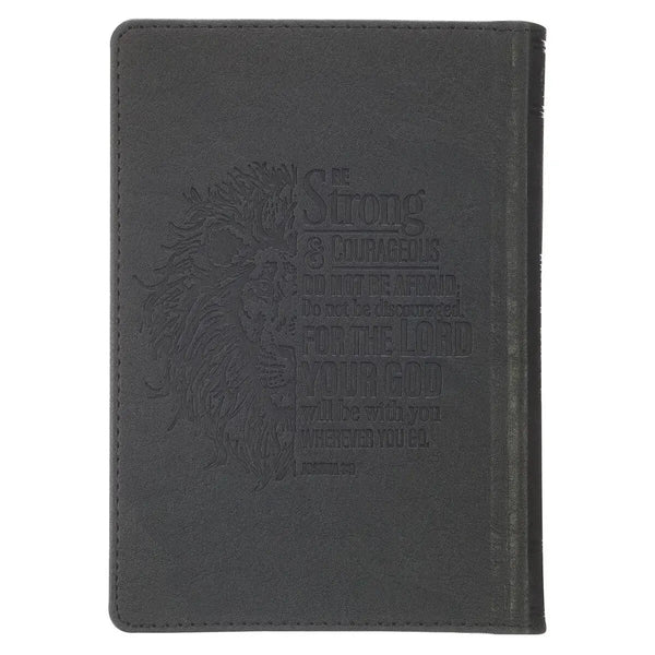 Black & Gray Lion Faux Leather Hardcover Compact King James Version Bible