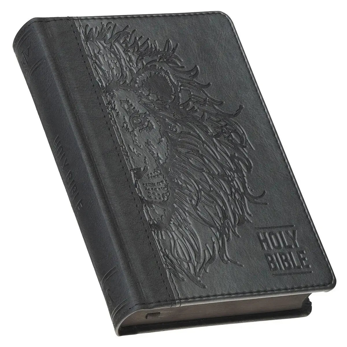 Black & Gray Lion Faux Leather Hardcover Compact King James Version Bible