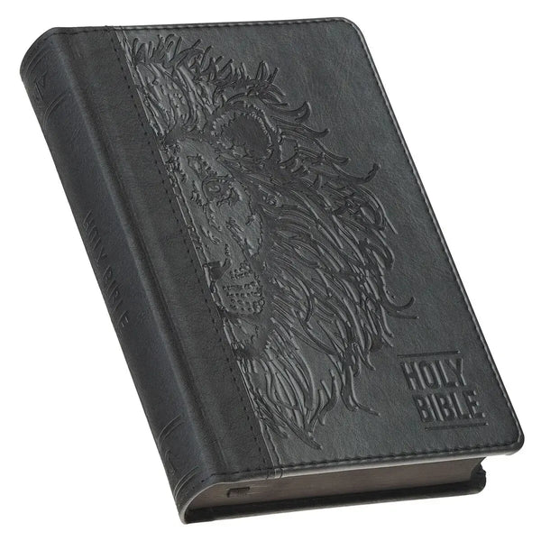 Black & Gray Lion Faux Leather Hardcover Compact King James Version Bible