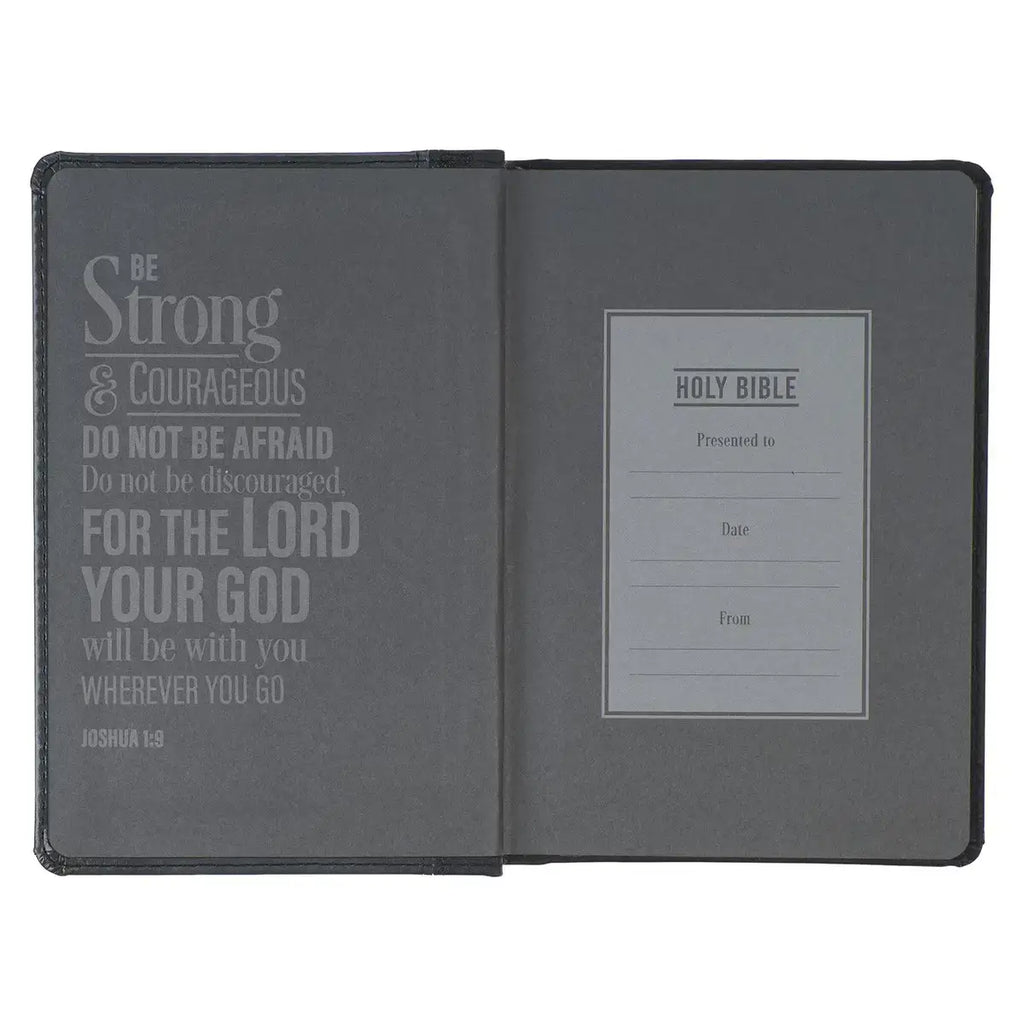 Black & Gray Lion Faux Leather Hardcover Compact King James Version Bible
