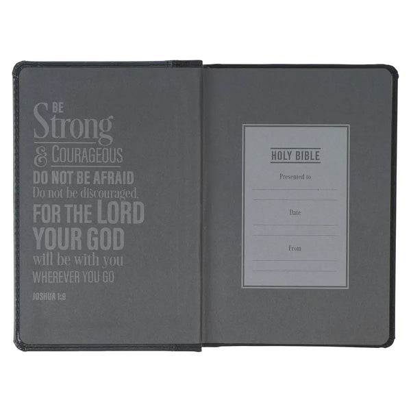 Black & Gray Lion Faux Leather Hardcover Compact King James Version Bible
