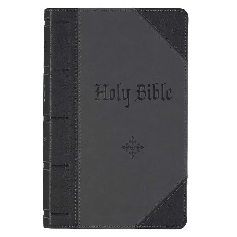 Black & Gray Two-tone Faux Leather Giant Print Standard-size Bible with Thumb Index