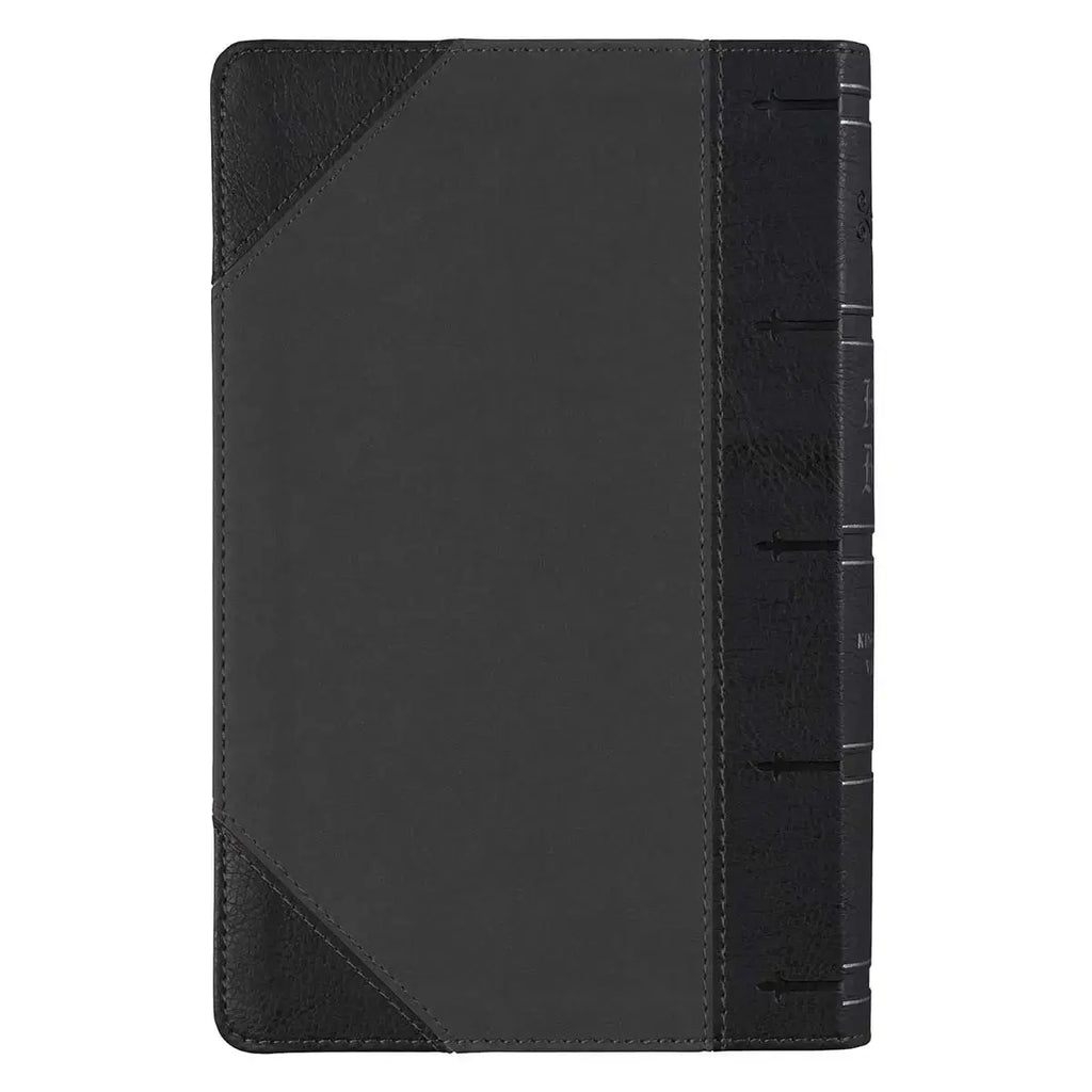 Black & Gray Two-tone Faux Leather Giant Print Standard-size Bible with Thumb Index