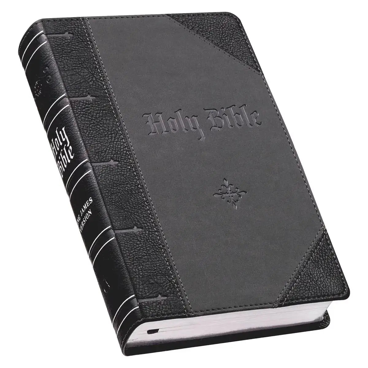 Black & Gray Two-tone Faux Leather Giant Print Standard-size Bible with Thumb Index