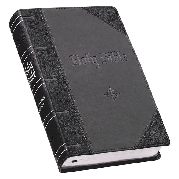 Black & Gray Two-tone Faux Leather Giant Print Standard-size Bible with Thumb Index