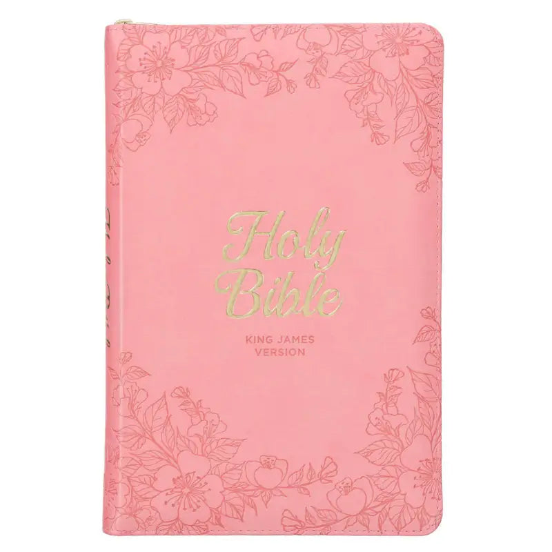 Blossom Pink Faux Leather King James Version Deluxe Gift Bible with Thumb Index & Zippered Closure