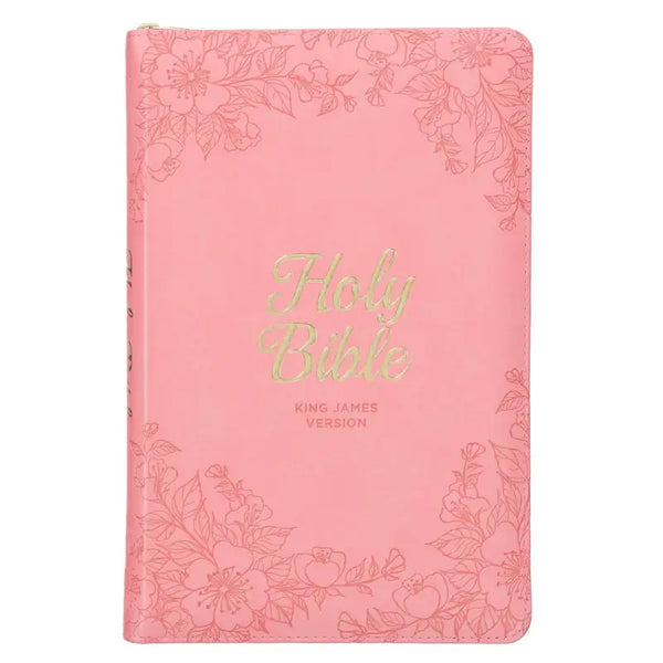 Blossom Pink Faux Leather King James Version Deluxe Gift Bible with Thumb Index & Zippered Closure