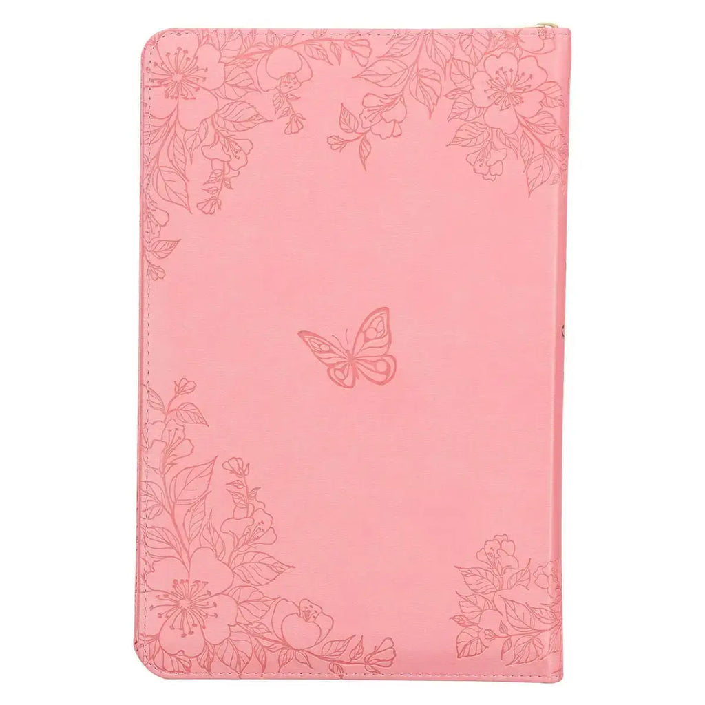Blossom Pink Faux Leather King James Version Deluxe Gift Bible with Thumb Index & Zippered Closure