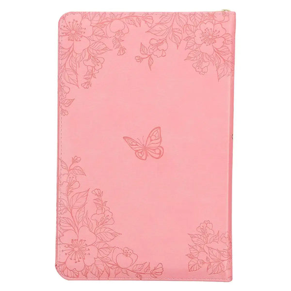 Blossom Pink Faux Leather King James Version Deluxe Gift Bible with Thumb Index & Zippered Closure