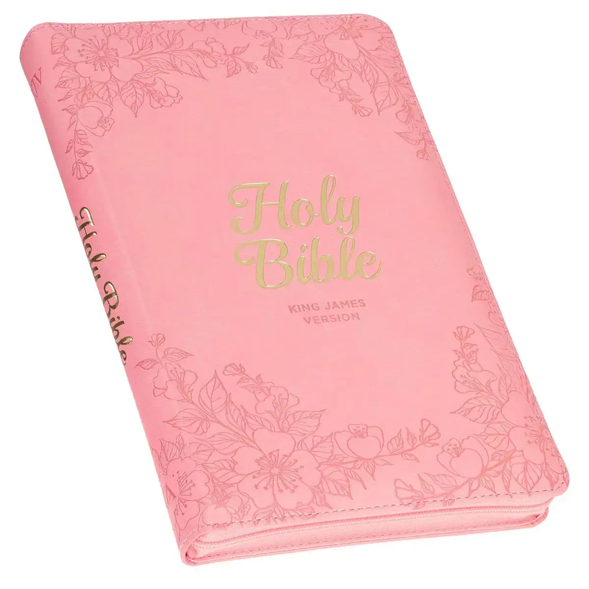 Blossom Pink Faux Leather King James Version Deluxe Gift Bible with Thumb Index & Zippered Closure