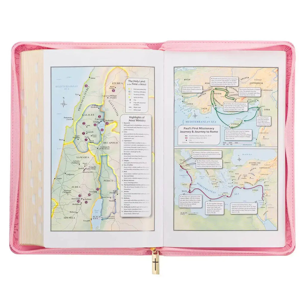 Blossom Pink Faux Leather King James Version Deluxe Gift Bible with Thumb Index & Zippered Closure