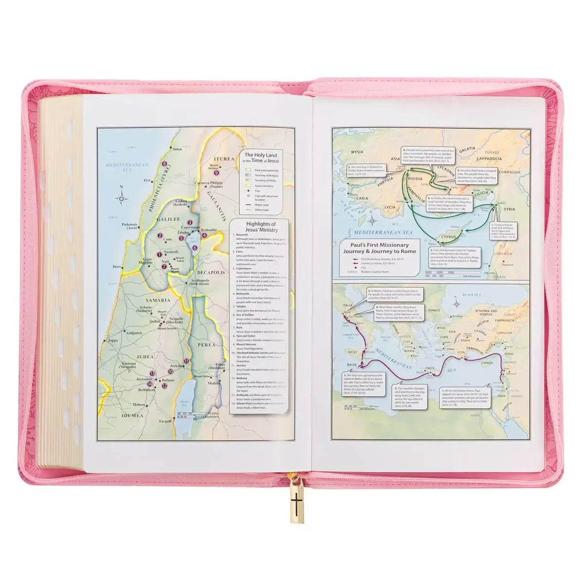 Blossom Pink Faux Leather King James Version Deluxe Gift Bible with Thumb Index & Zippered Closure