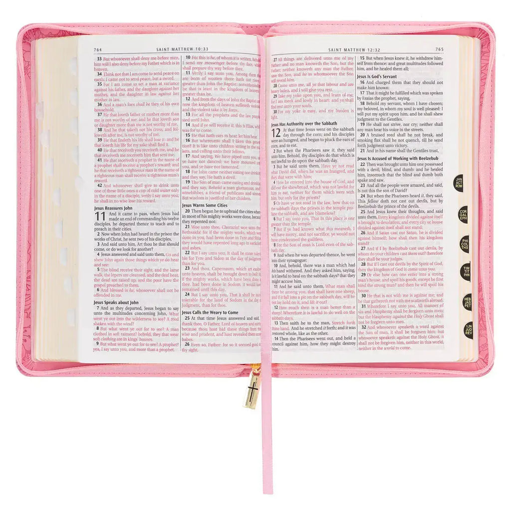 Blossom Pink Faux Leather King James Version Deluxe Gift Bible with Thumb Index & Zippered Closure