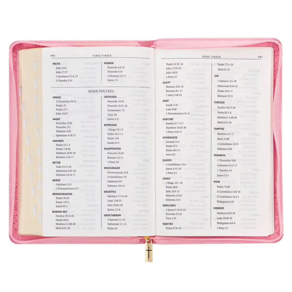Blossom Pink Faux Leather King James Version Deluxe Gift Bible with Thumb Index & Zippered Closure