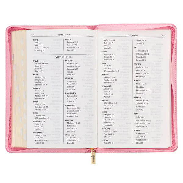 Blossom Pink Faux Leather King James Version Deluxe Gift Bible with Thumb Index & Zippered Closure