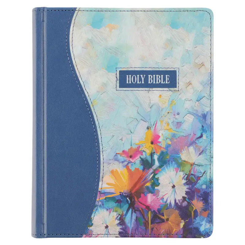 Blue Floral Faux Leather Hardcover Note-Taking Bible Main image