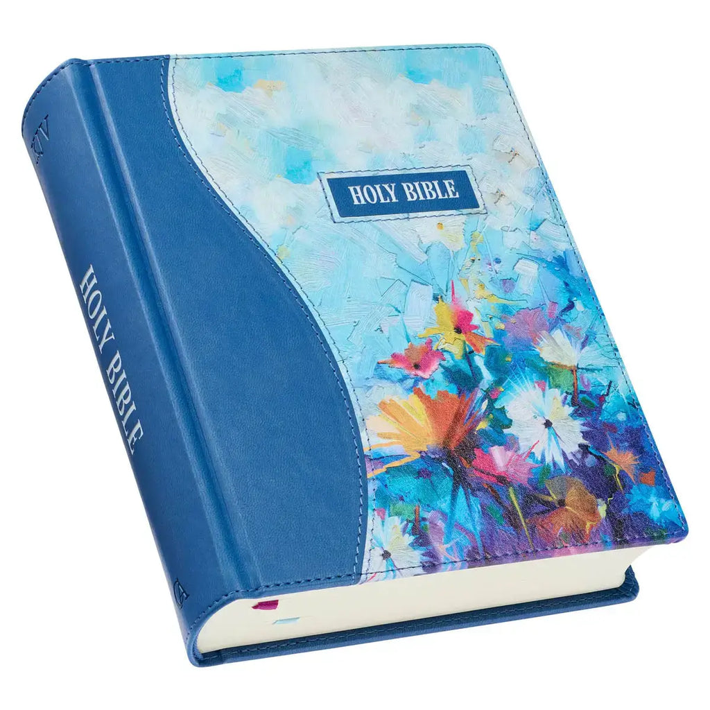 Blue Floral Faux Leather Hardcover Note-Taking Bible