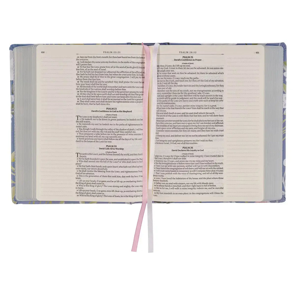 Blue Floral Hardcover Flora Collection Faux Leather King James Version Note-taking Bible - Colossians 3:2
