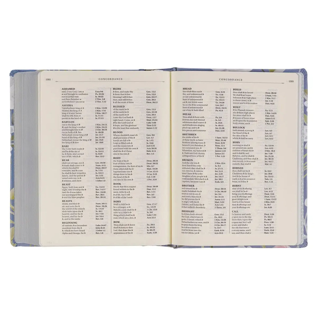 Blue Floral Hardcover Flora Collection Faux Leather King James Version Note-taking Bible - Colossians 3:2
