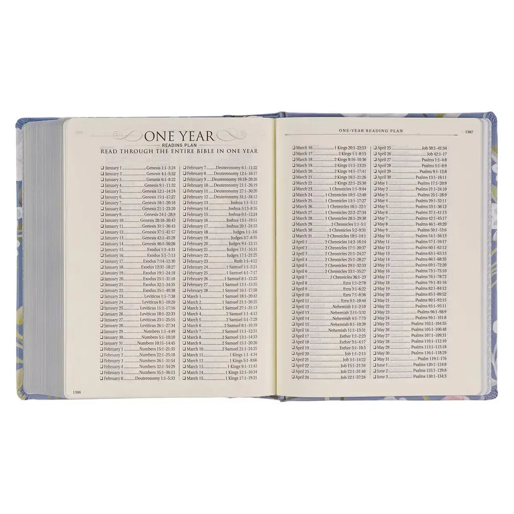 Blue Floral Hardcover Flora Collection Faux Leather King James Version Note-taking Bible - Colossians 3:2