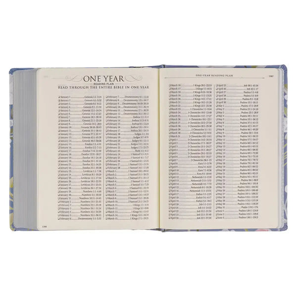 Blue Floral Hardcover Flora Collection Faux Leather King James Version Note-taking Bible - Colossians 3:2