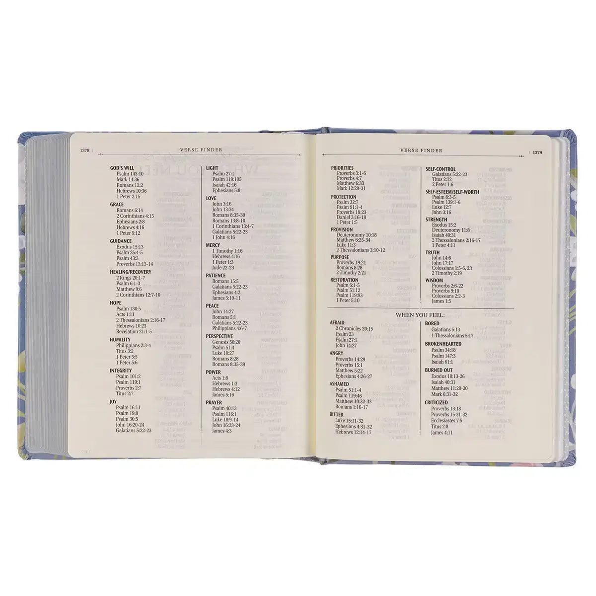 Blue Floral Hardcover Flora Collection Faux Leather King James Version Note-taking Bible - Colossians 3:2