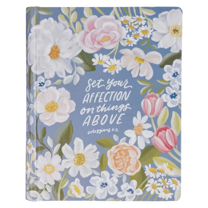 Blue Floral Hardcover Flora Collection Faux Leather King James Version Note-taking Bible - Colossians 3:2 Main image